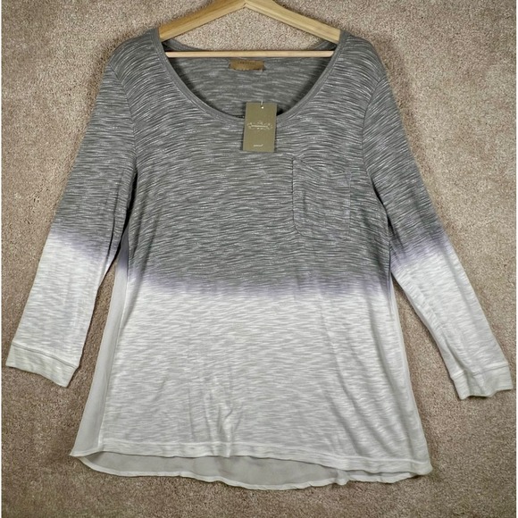 NWT Language Anthropologie Top L Gray White Ombre Back Cutout Long Sleeve BOHO - Picture 1 of 8